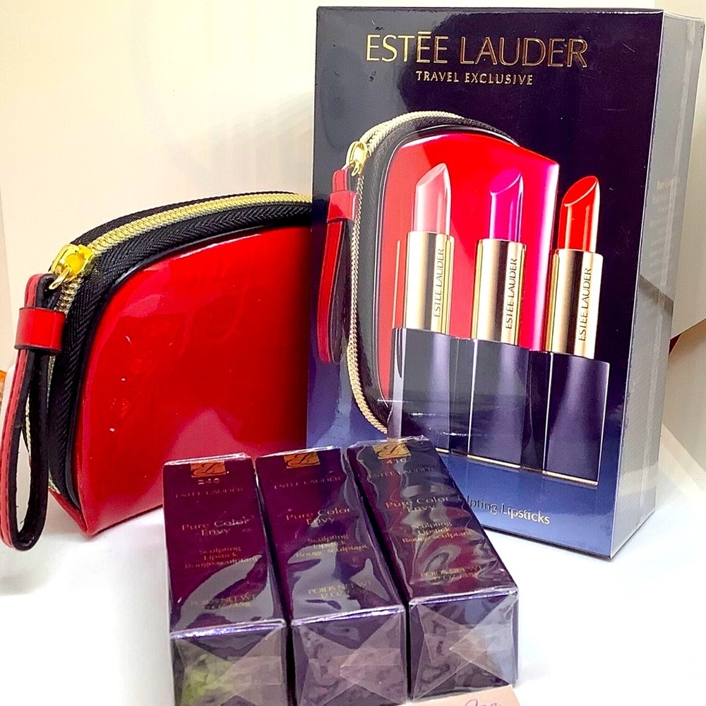 NEW❤️‍🔥Estee Lauder SET of 3 Lipsticks & Bag/Pouch